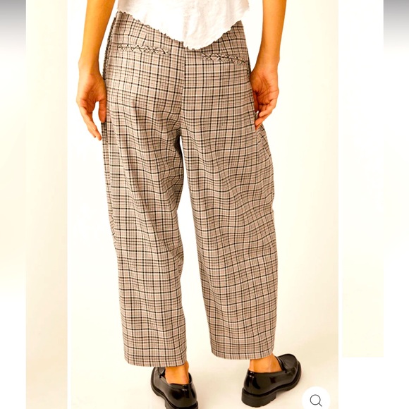Free People Plaid Gray Baggy Relaxed Mid Rise Turning Point Trousers Pant Size 0 - Picture 2 of 7